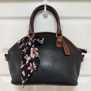 Coach Sheridan Roswell Satchel Black Pebbled Leather Cognac Trim Vintage 1990’s